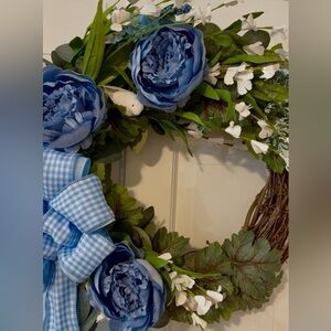 Blue and Green Floral Holiday Wreath